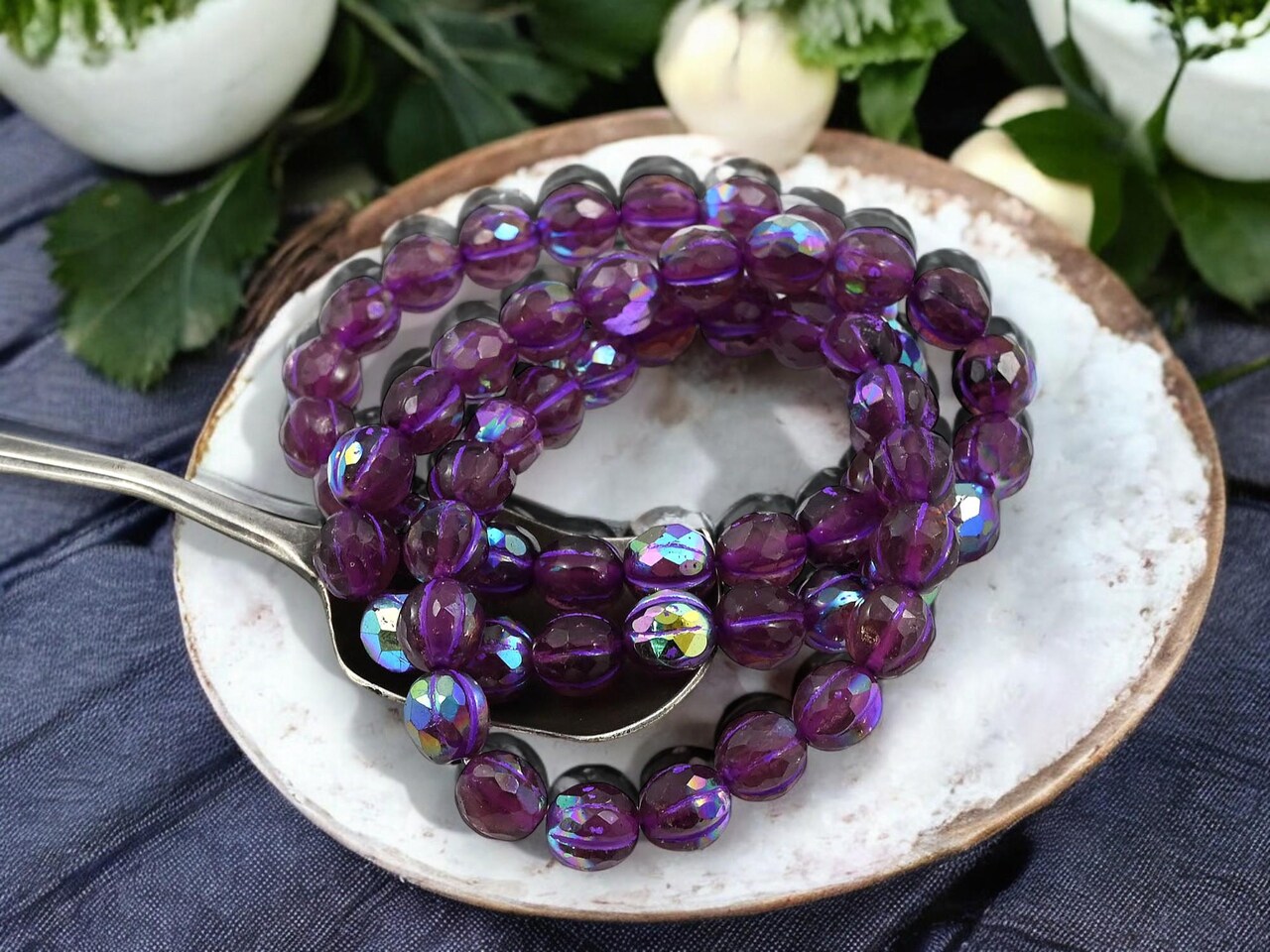 Purple Washed Grape AB Faceted Round Melon Beads - 6mm or 8mm